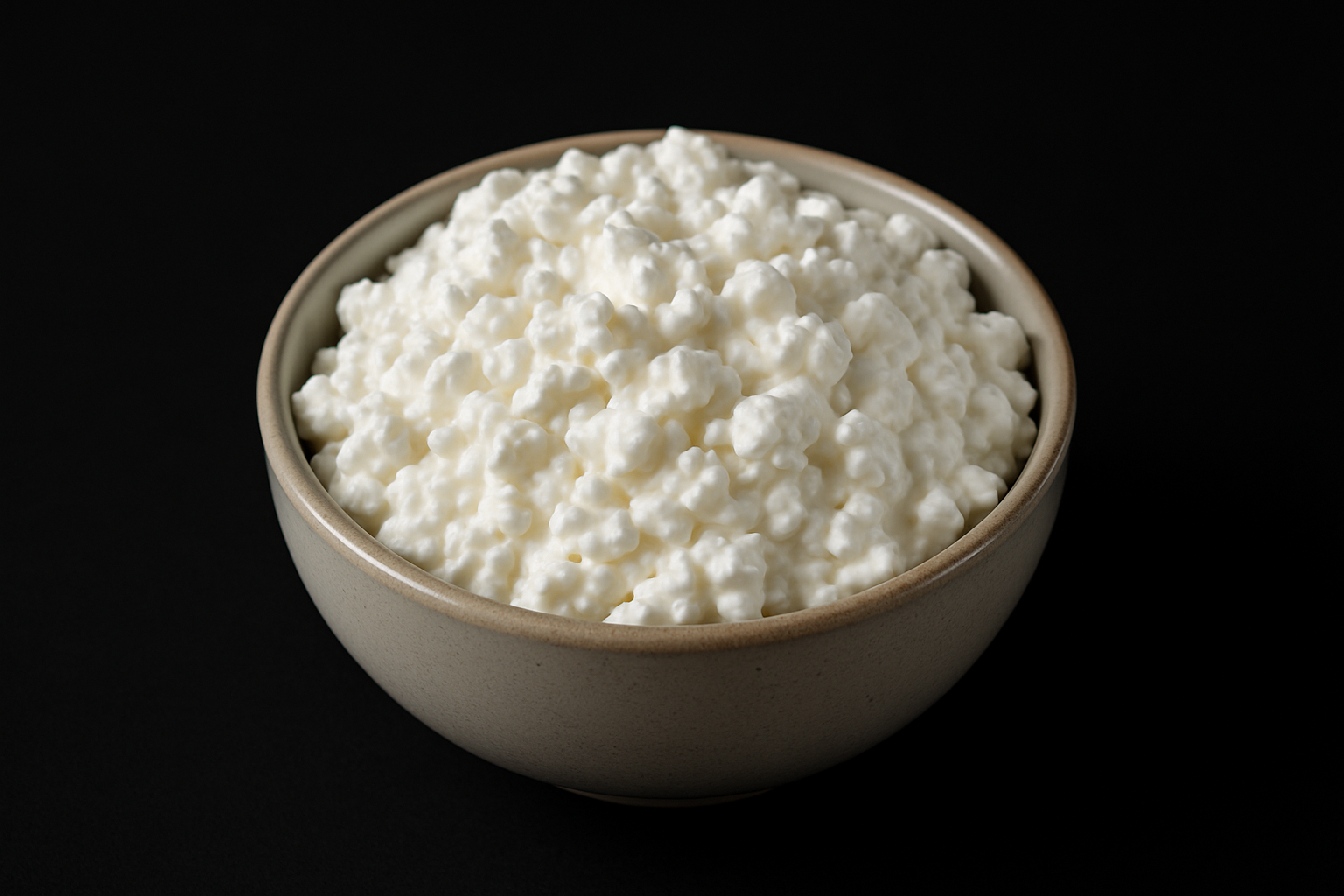bowl of cottage cheese on a black background