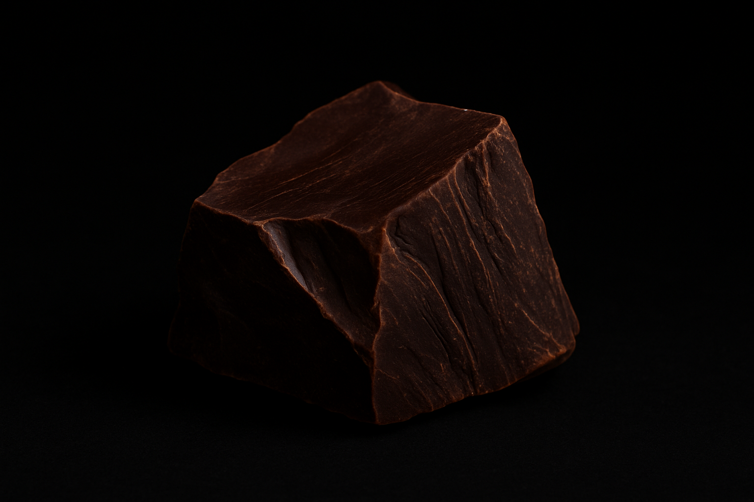 chunk of natural dark chocolate in the middle on a black background