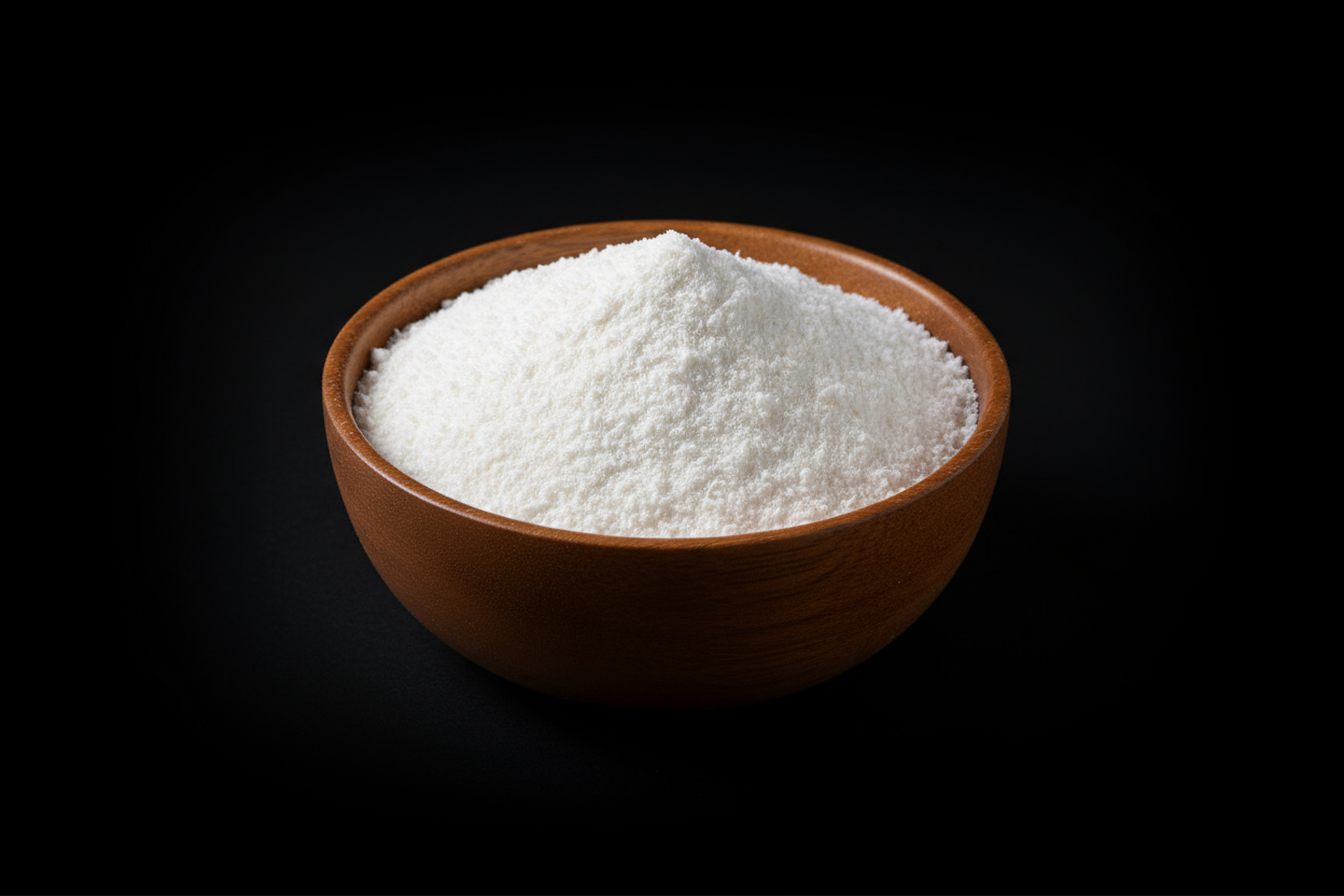bowl of coconut flour in the middle on a #000000 background