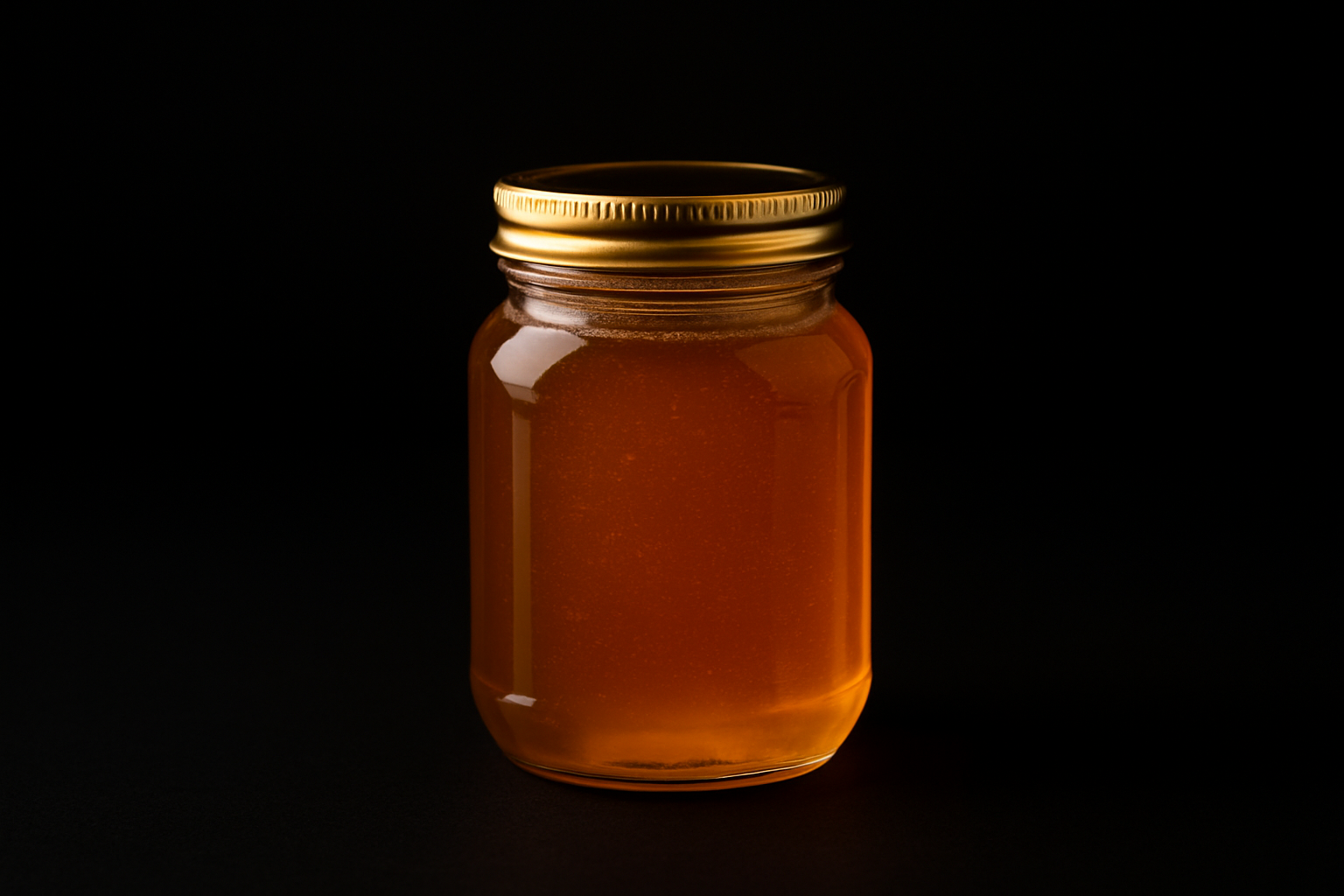 jar of raw honey centered in the middle on a black background